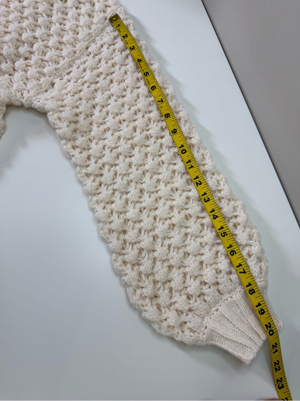 En Creme | Chunky Knit Tie Front Balloon Sleeve Cardigan | Cream | S/M - Picture 8 of 10